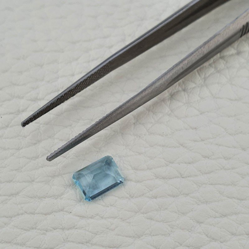 Acquamarina Naturale (AA) Taglio Smeraldo Ottagono Sfaccettata Fatto a Mano Gemma Sciolta 08X06X3,50mm 1,20 Carati 1pz