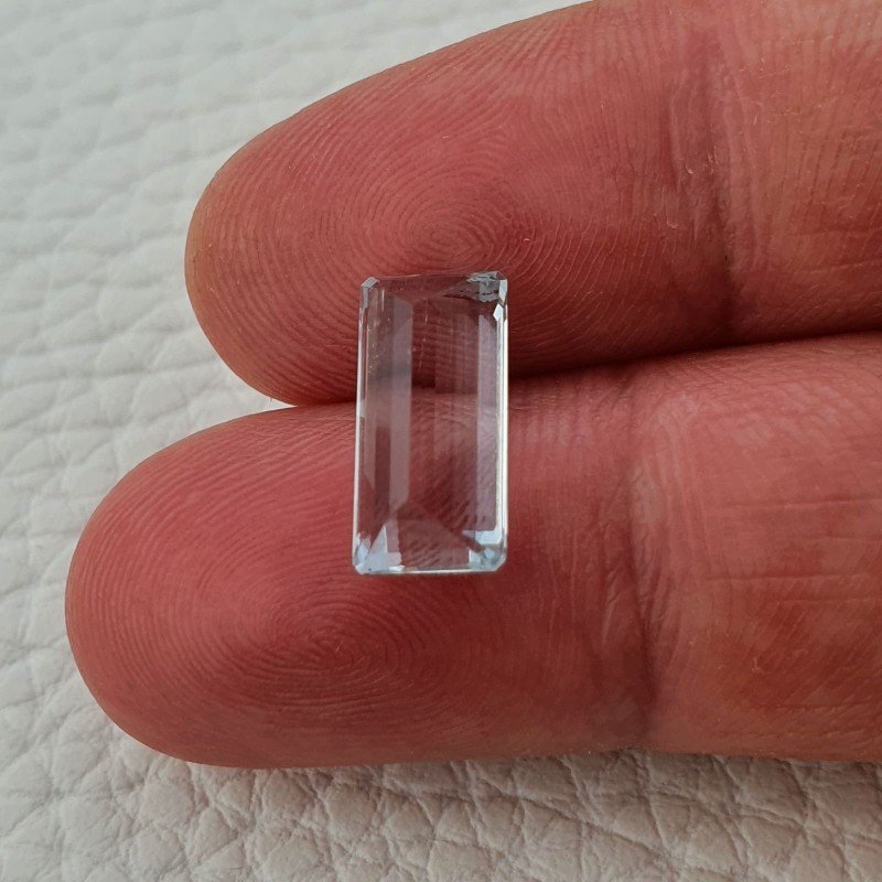 Acquamarina Naturale (AA) Taglio Smeraldo Ottagono Sfaccettata Fatto a Mano Gemma Sciolta 13,40X6,70X6mm 4,15 Carati 1pz
