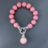Bracciale Resina Tondo Liscio Rosa 12mm Annodato Con Pendente e Chiusura in Zircone