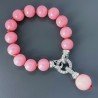 Bracciale Resina Tondo Liscio Rosa 12mm Annodato Con Pendente e Chiusura in Zircone