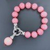 Bracciale Resina Tondo Liscio Rosa 12mm Annodato Con Pendente e Chiusura in Zircone