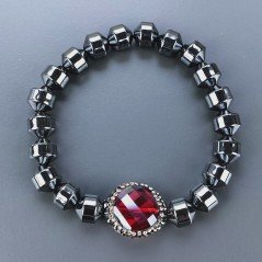 Bracciale Di Ematite 08mm con Centrale in Quarzo Rubino e Strass