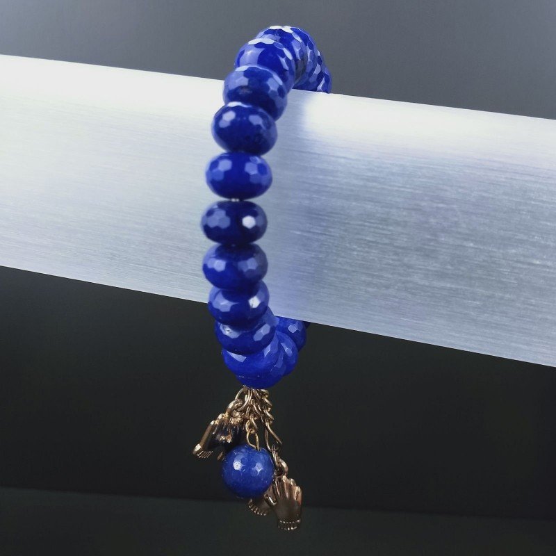 Bracciale Di Pietre Dure Rondelle 12mm Sfaccettate Con Pendenti In Ottone - Giada zaffiro Bracciale Di Pietre Dure Rondelle 12mm Sfaccettate Con Pendenti In Ottone - Giada zaffiro