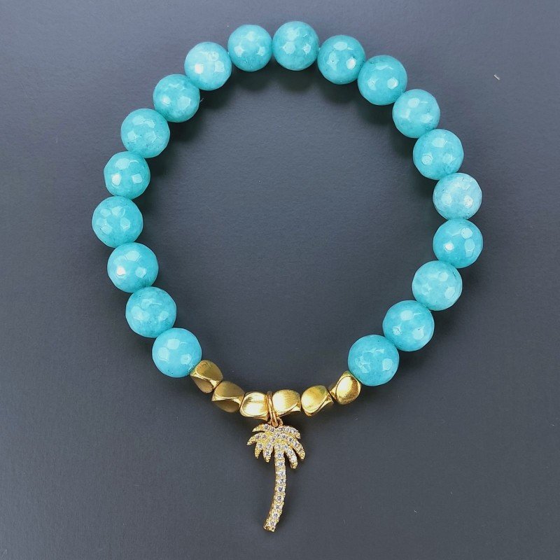 Bracciale Di Pietre Dure E Charms Di Ottone Con Zirconi Giada Turchese