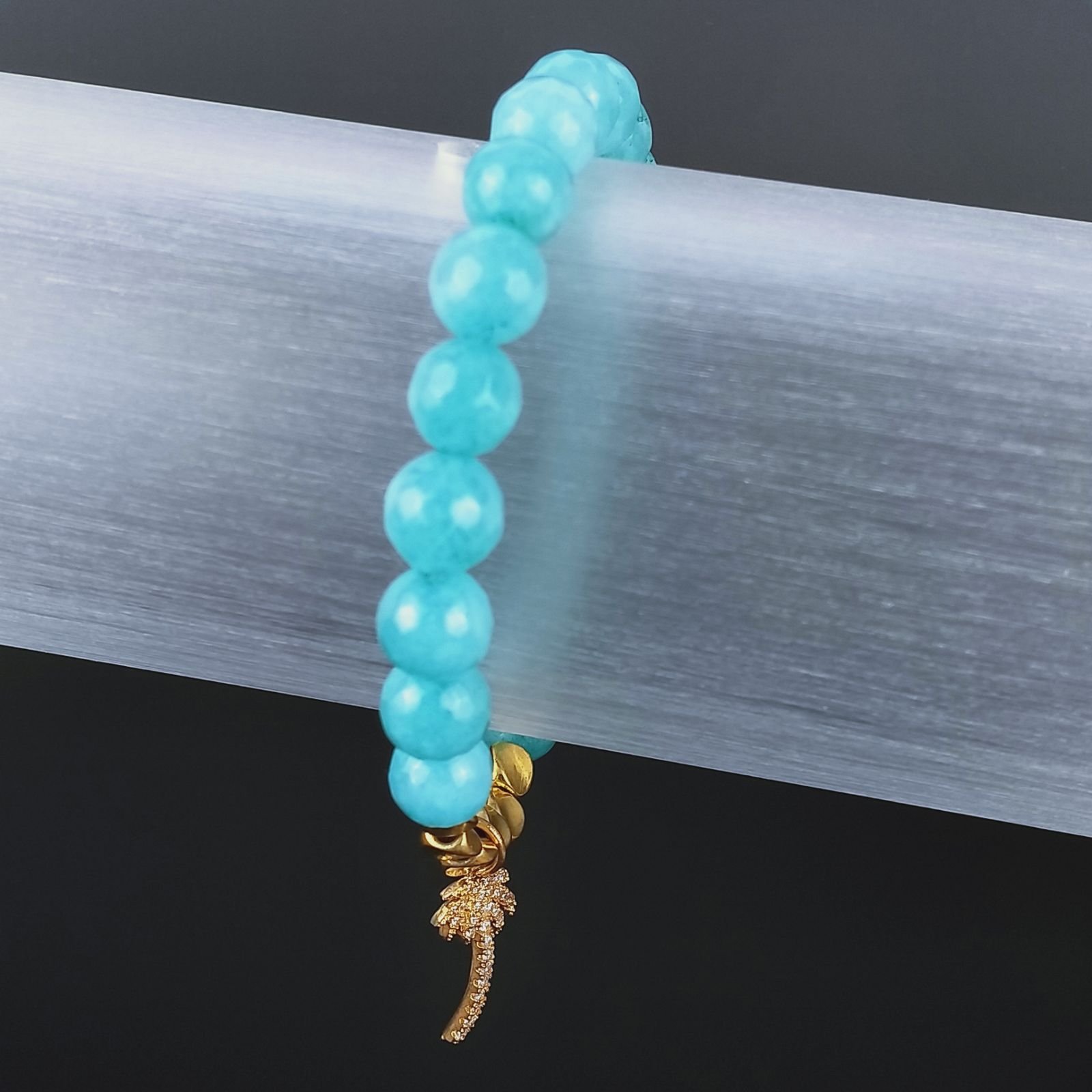 Bracciale Di Pietre Dure E Charms Di Ottone Con Zirconi Giada Turchese
