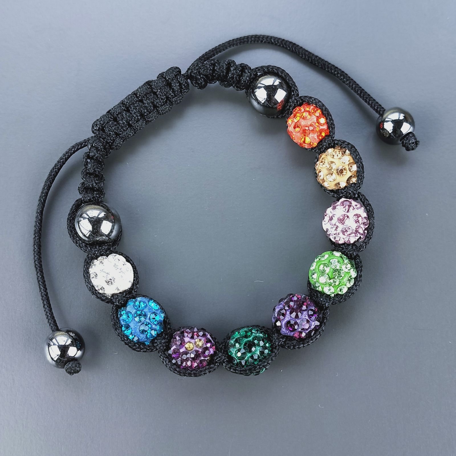 Bracciale Shamballa Con Strass e Pietre dure Ematite Con Chiusura Sali E Scendi Multicolore da 9pz