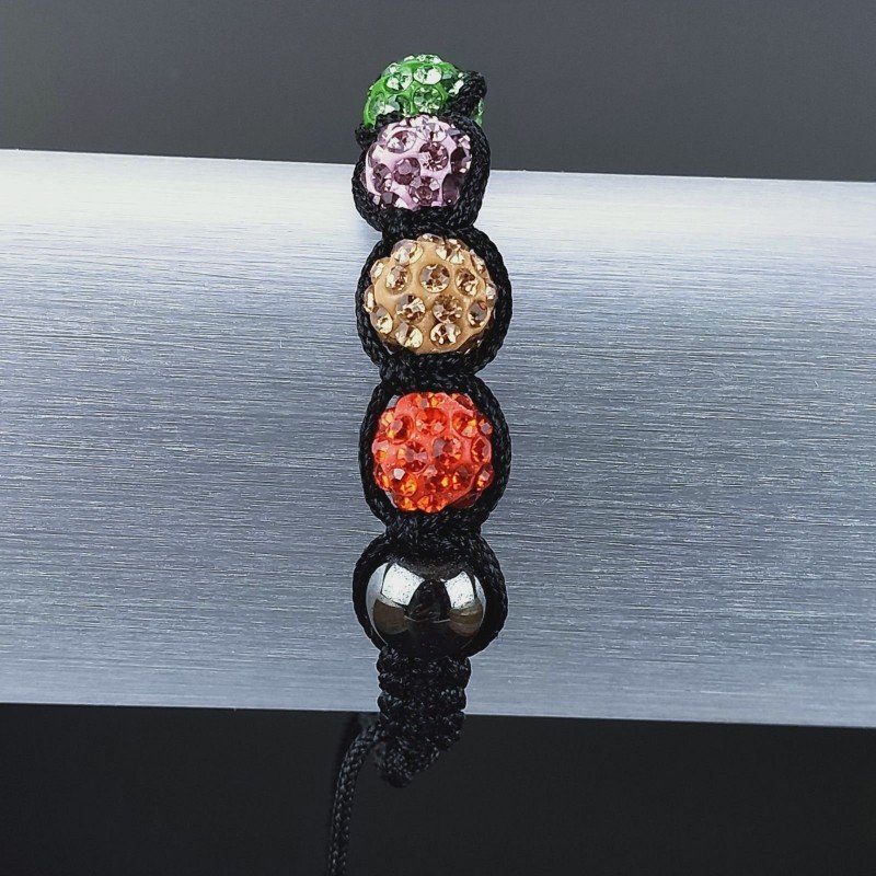 Bracciale Shamballa Con Strass e Pietre dure Ematite Con Chiusura Sali E Scendi Multicolore da 9pz