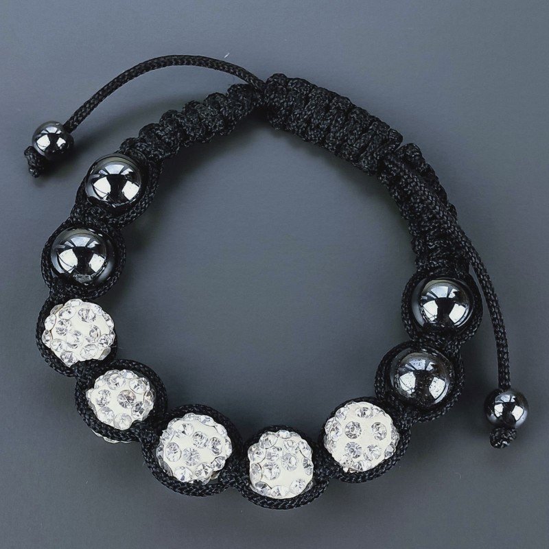 Bracciale Shamballa Con Strass e Pietre dure Ematite Con Chiusura Sali E Scendi Bianchi da 5pz
