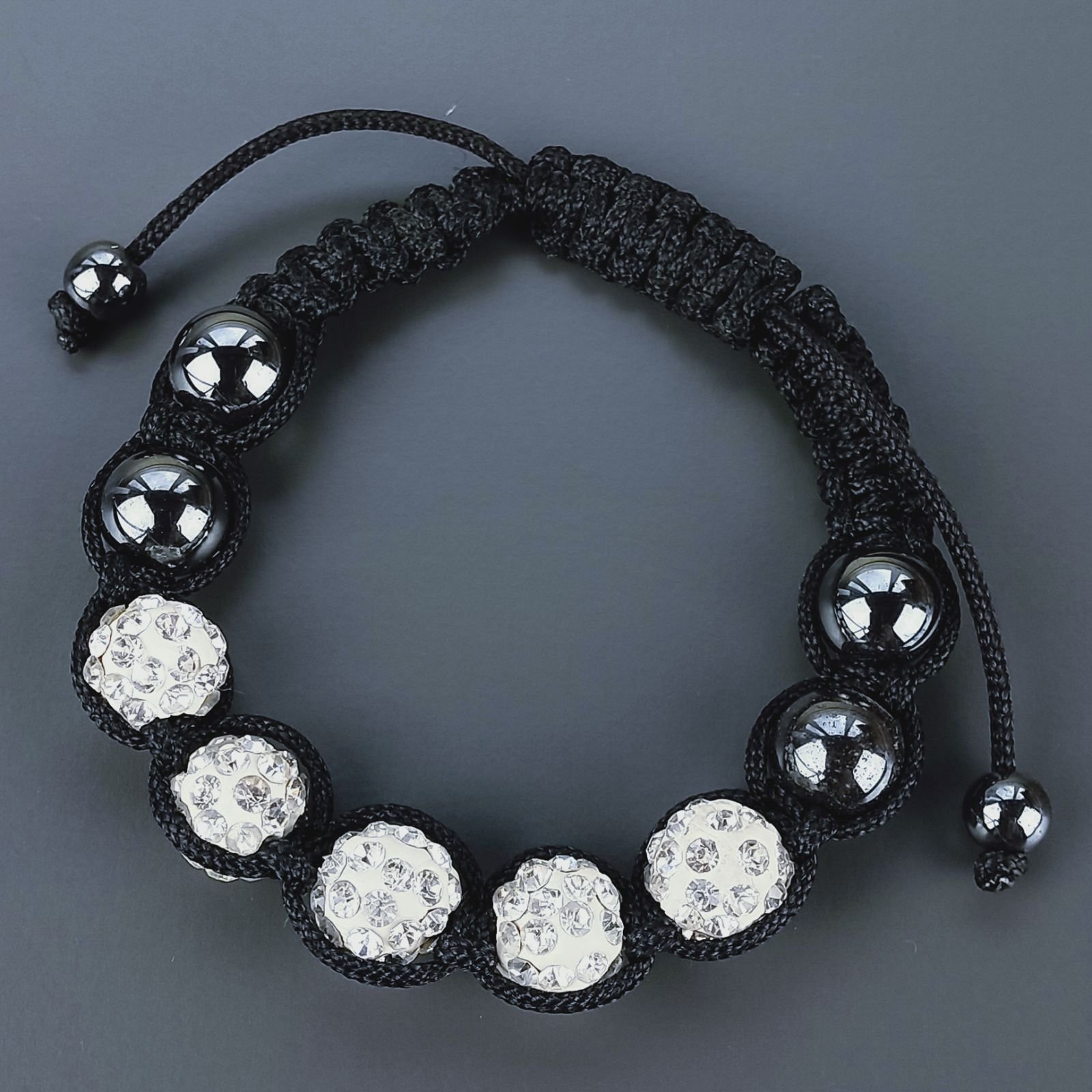 Bracciale Shamballa Con Strass e Pietre dure Ematite Con Chiusura Sali E Scendi Bianchi da 5pz