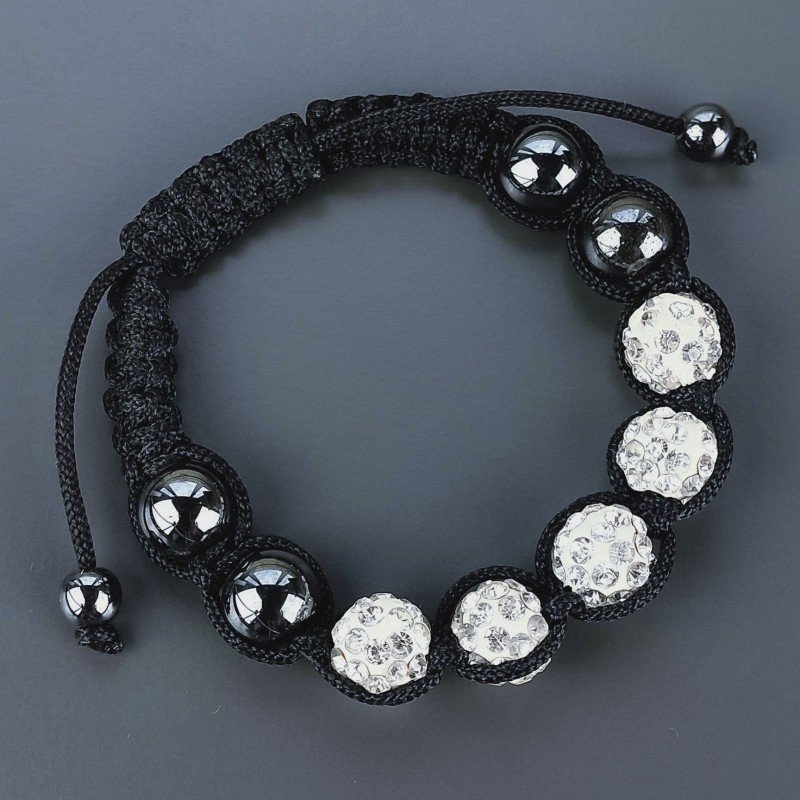 Bracciale Shamballa Con Strass e Pietre dure Ematite Con Chiusura Sali E Scendi Bianchi da 5pz