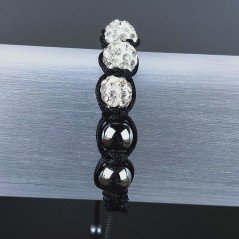 Bracciale Shamballa Con Strass e Pietre dure Ematite Con Chiusura Sali E Scendi Bianchi da 5pz