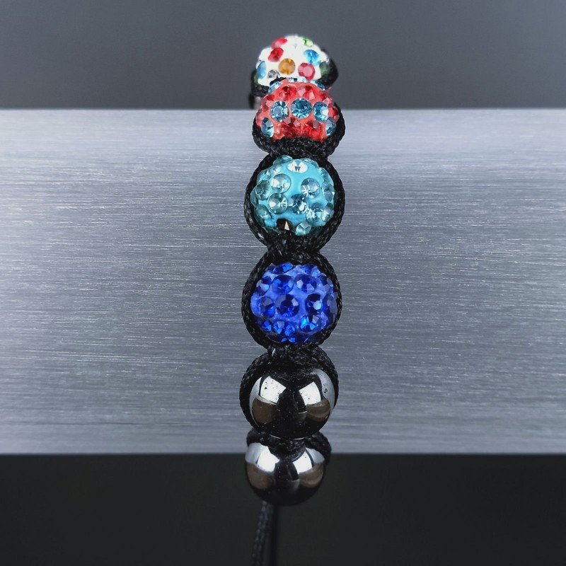Bracciale Shamballa Con Strass e Pietre dure Ematite Con Chiusura Sali E Scendi Multicolore da 7pz