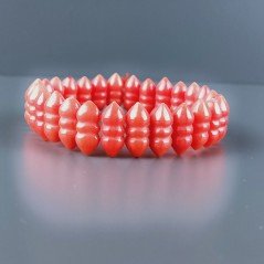 Bracciale Di Corallo Bambu Rosso 14mm Forma Etnica in Elastico