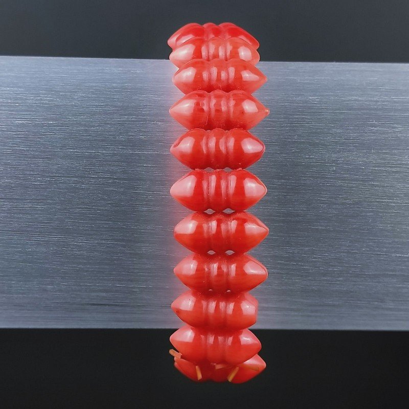 Bracciale Di Corallo Bambu Rosso 14mm Forma Etnica in Elastico