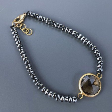 Bracciale di Ematite Rondelle Sfaccettato 04mm con Centrale di Onice Nera e Ottone