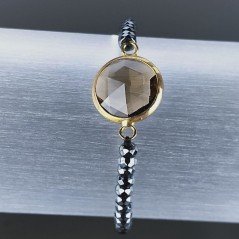 Bracciale di Ematite Rondelle Sfaccettato 04mm con Centrale di Onice Nera e Ottone