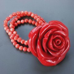 Bracciale A Centrale di Fiore Rosa e 3 Fili Resina di Corallo Tondo Liscio 06mm