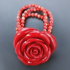 Bracciale A Centrale di Fiore Rosa e 3 Fili Resina di Corallo Tondo Liscio 06mm
