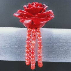 Bracciale A Centrale di Fiore Rosa e 3 Fili Resina di Corallo Tondo Liscio 06mm