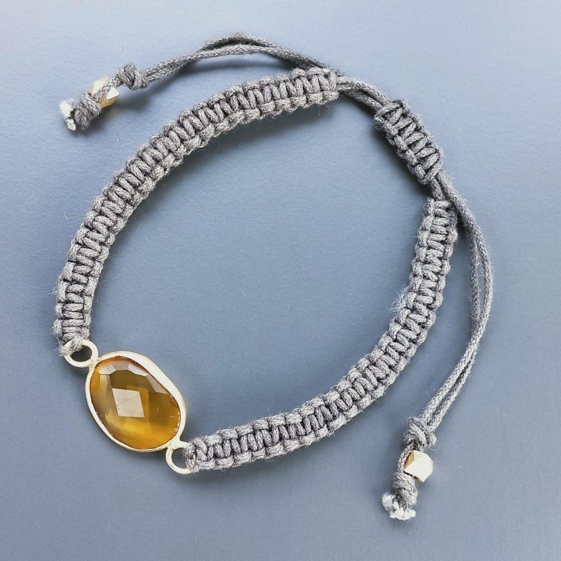 Bracciale Intrecciato con Centrale di Quarzo Citrino e e Chisura Sali e Scendi