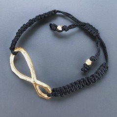 Bracciale Intrecciato con Centrale in Ottone Dorato a Forma Infinito e Chiusura Sali e Scendi