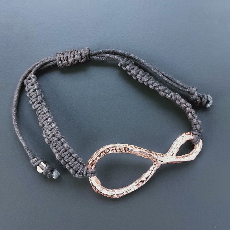 Bracciale Intrecciato con Centrale in Ottone Rosato a Forma Infinito e Chiusura Sali e Scendi