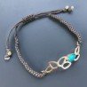 Bracciale Intrecciato con Centrale di Pasta di Turchese in Ottone Dorato e Chiusura Sali e Scendi