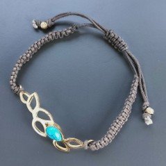 Bracciale Intrecciato con Centrale di Pasta di Turchese in Ottone Dorato e Chiusura Sali e Scendi