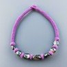 Collana girocollo di seta indiana viola con sassi agata nera striata liscia
