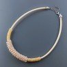 Collana girocollo cannuccia beige con cristallo dorato rondelle sfac