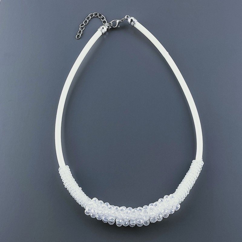 Collana girocollo cannuccia bianca con cristallo bianco rondelle sfac