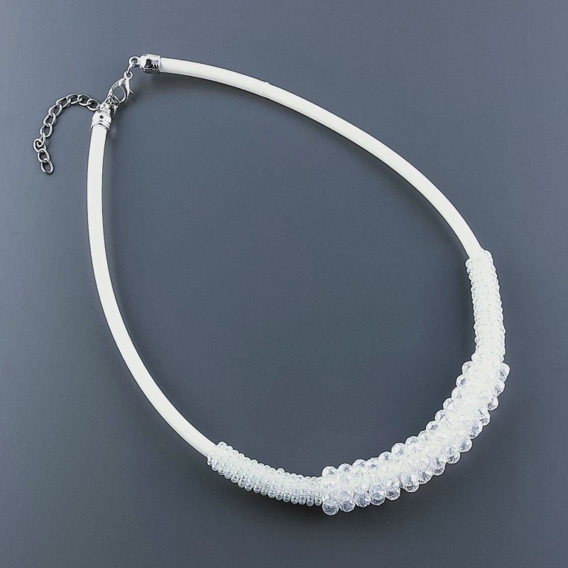 Collana girocollo cannuccia bianca con cristallo bianco rondelle sfac