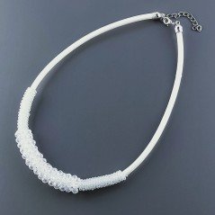 Collana girocollo cannuccia bianca con cristallo bianco rondelle sfac