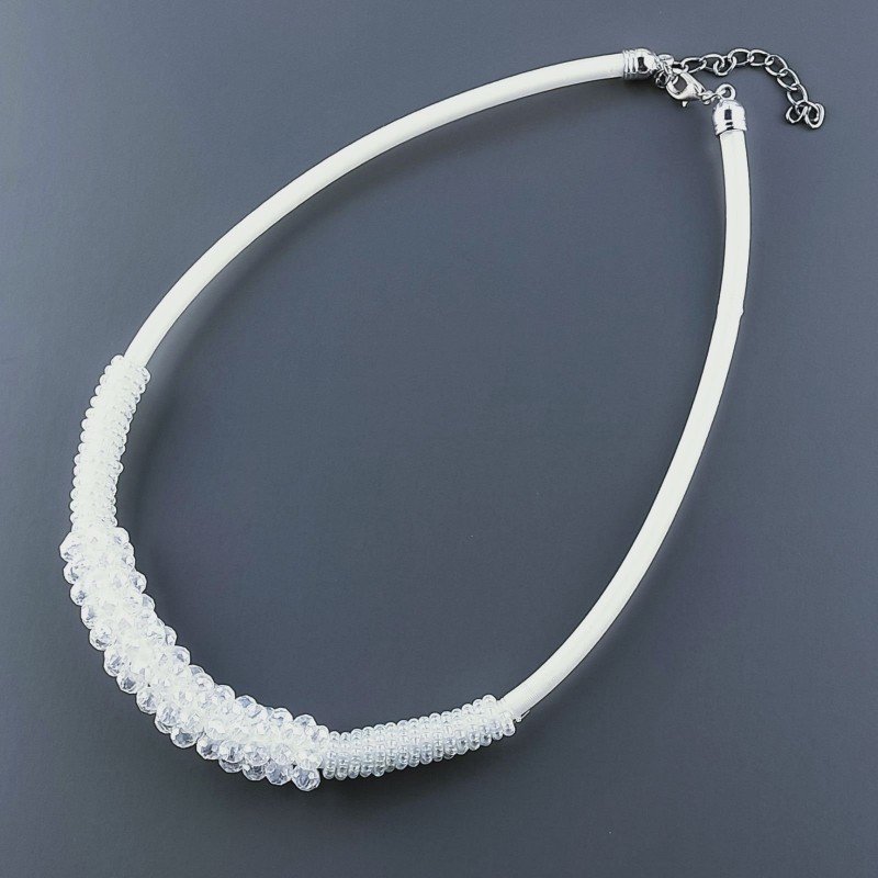 Collana girocollo cannuccia bianca con cristallo bianco rondelle sfac