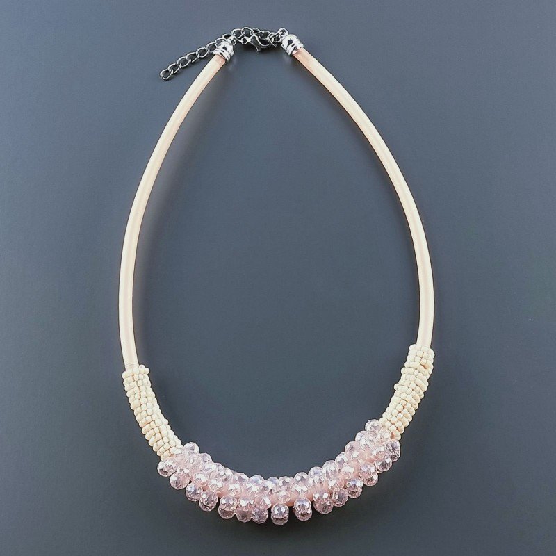 Collana girocollo cannuccia rosa con cristallo rosa rondelle sfac