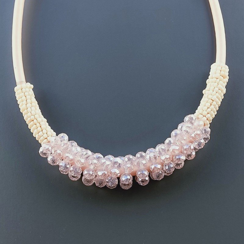 Collana girocollo cannuccia rosa con cristallo rosa rondelle sfac
