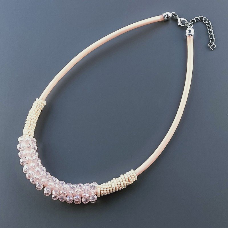Collana girocollo cannuccia rosa con cristallo rosa rondelle sfac