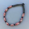 Collana girocollo di seta indiana nera con riso vetro di murano rosso lavorato linee