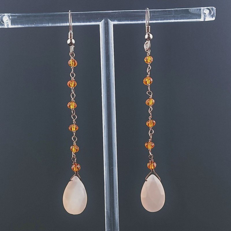 Orecchini A Nodo Orafo Rosato Con Zircone Arancione Rondelle E Pietra Di Luna Rosa Gocce Sfaccettato A Mano