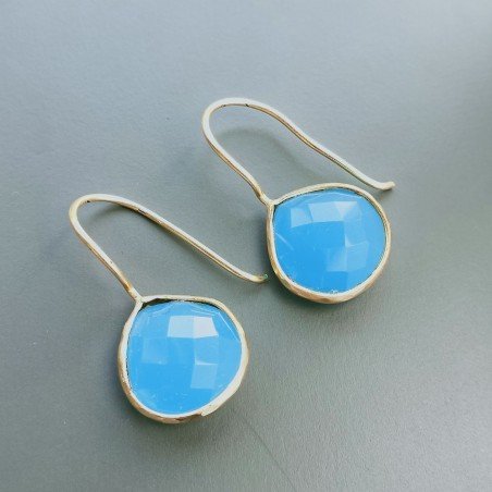 Orecchini Di Ottone dorato satinato con calcidonia turchese briolette sfac - Modello A66