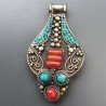 Ciondolo in Ottone Argentato Stile Etnico Simbolico Tibetano con Colori Tradizionali 1pz