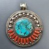Ciondolo in Ottone Argentato Stile Etnico Simbolico Tibetano con Colori Tradizionali 1pz