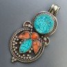 Ciondolo in Ottone Argentato Stile Etnico Simbolico Tibetano con Colori Tradizionali 1pz