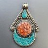 Ciondolo in Ottone Argentato Stile Etnico Simbolico Tibetano con Colori Tradizionali 1pz