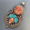 Ciondolo in Ottone Argentato Stile Etnico Simbolico Tibetano con Colori Tradizionali 1pz