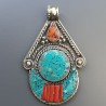 Ciondolo in Ottone Argentato Stile Etnico Simbolico Tibetano con Colori Tradizionali 1pz