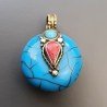 Ciondolo in Ottone Argentato Stile Etnico Simbolico Tibetano con Colori Tradizionali 1pz