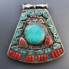 Ciondolo in Ottone Argentato Stile Etnico Simbolico Tibetano con Colori Tradizionali 1pz