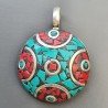 Ciondolo in Ottone Argentato Stile Etnico Simbolico Tibetano con Colori Tradizionali 1pz