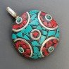 Ciondolo in Ottone Argentato Stile Etnico Simbolico Tibetano con Colori Tradizionali 1pz